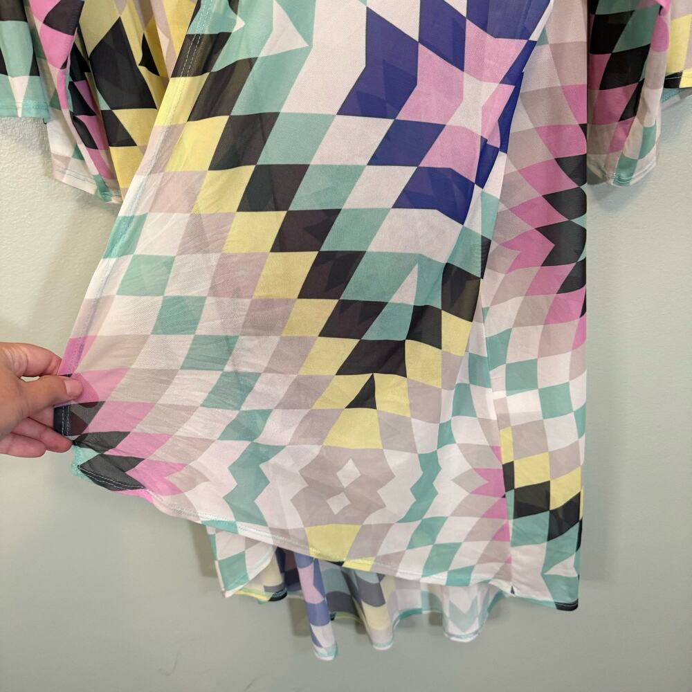 Lilypad Swimswear Cover Up Kimono Wrap Womens 2X Geometric Sheer Beach Summer - Picture 4 of 8